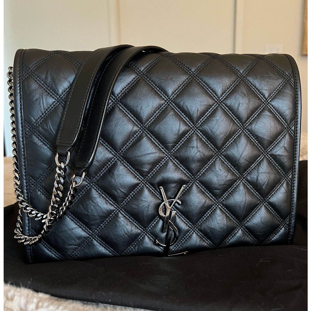 Saint Laurent Becky Shoulder Bag – Black Lambskin, Quilted, Gunmetal Hardware - Picture 9 of 15